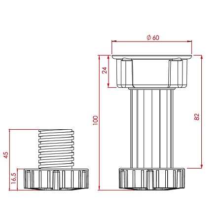 Picior flansa pentru plinta D30, PVC, negru, 10 - 15 cm