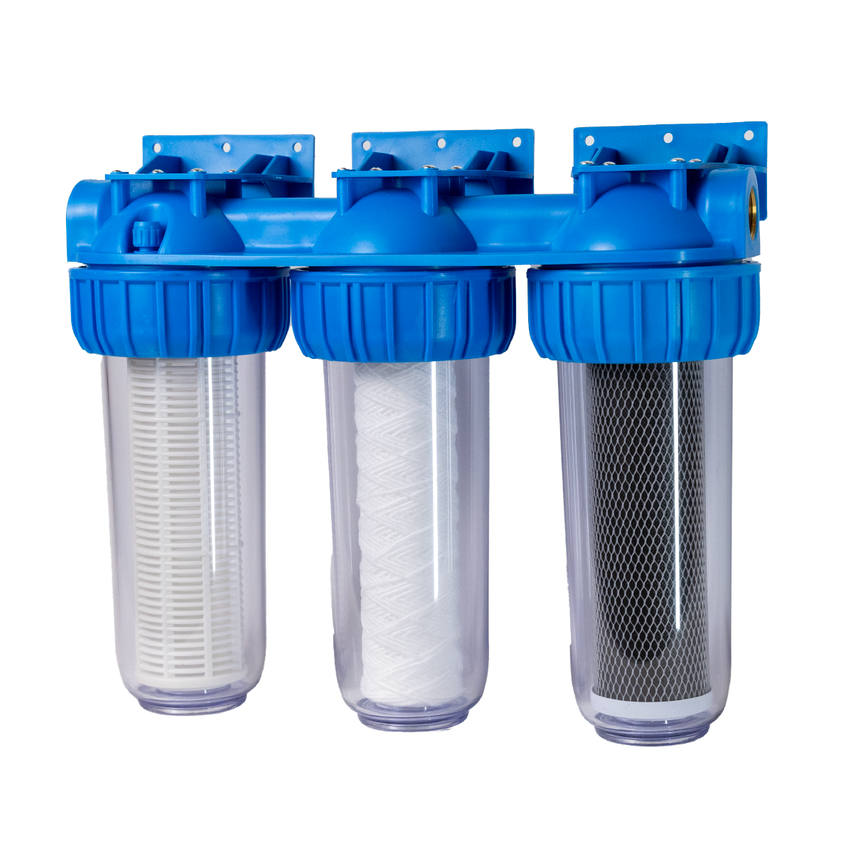 Filtru triplex de apa, carbune + polipropilena + sita, 10 cu 1 in linie
