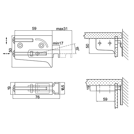 Suport pentru corp suspendat, metal si plastic, alb, 76 x 50 x 19 mm Suport pentru corp suspendat, metal si plastic, alb, 76 x 50 x 19 mm