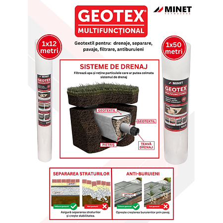 Geotextil Geotex, rola 100 gr/mp, 50 mp