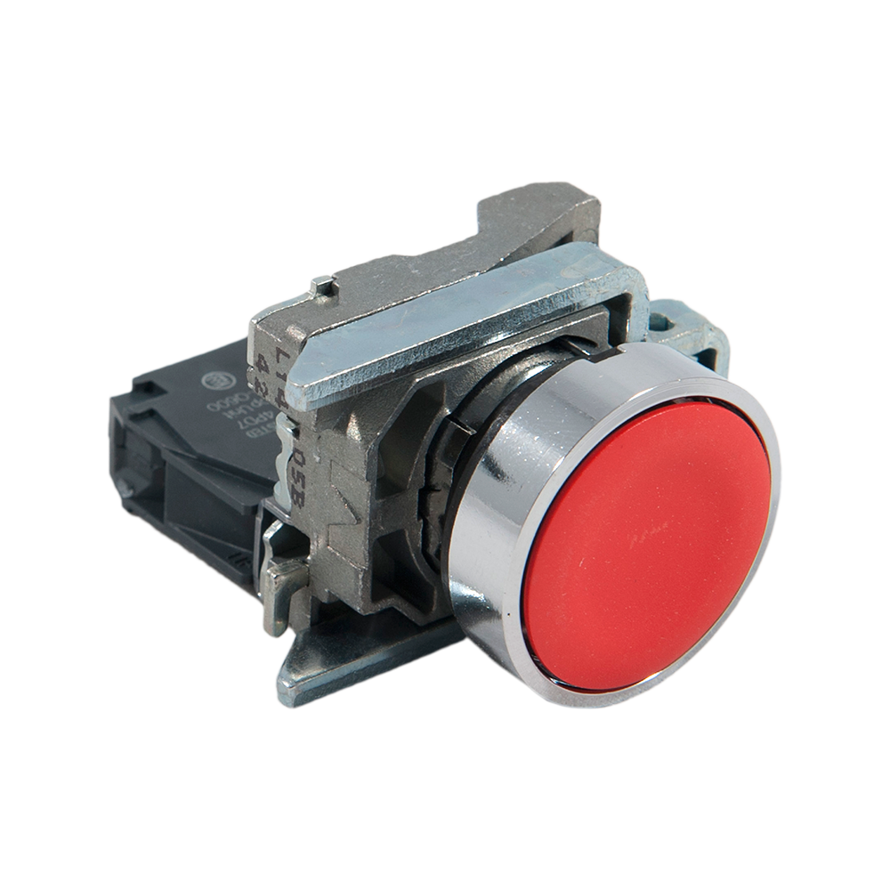 Buton rosu metalic cu revenire Schneider xB4BA42, pozitie 1NC, montaj incastrat