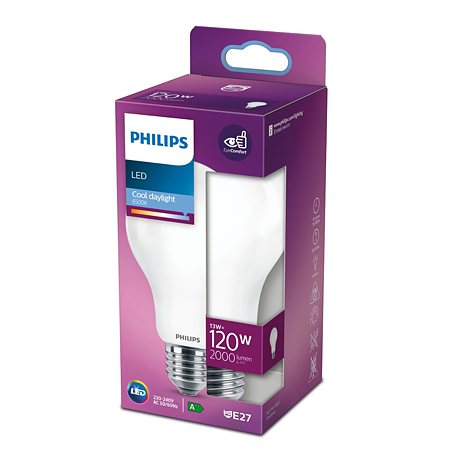 Bec LED clasic Philips, E27, 13 - 120W, lumina naturala rece 6500 K