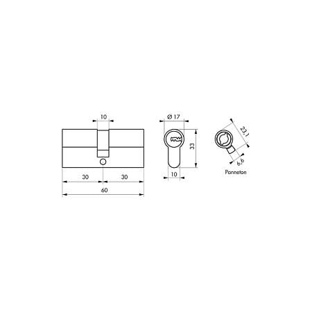 Cilindru Thirard Trafic6 , alama, 30 x 30 mm, 5 chei nichelate