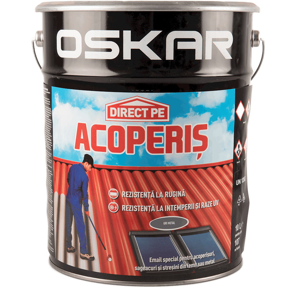 Vopsea Oskar Direct pe acoperis, gri metalic, exterior, 10 l