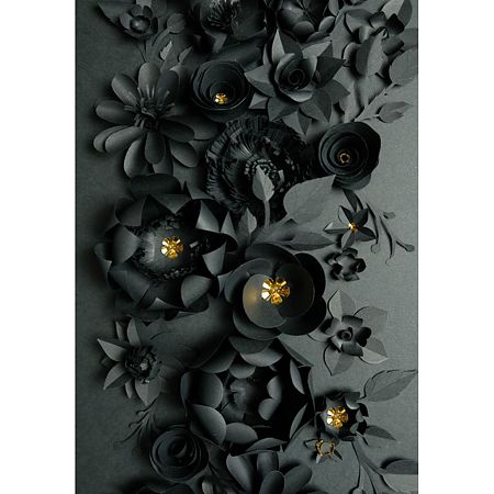 Covor modern Black Flower, 100% PES, imprimeu digital cu flori, negru/ auriu, 130 x 190 cm
