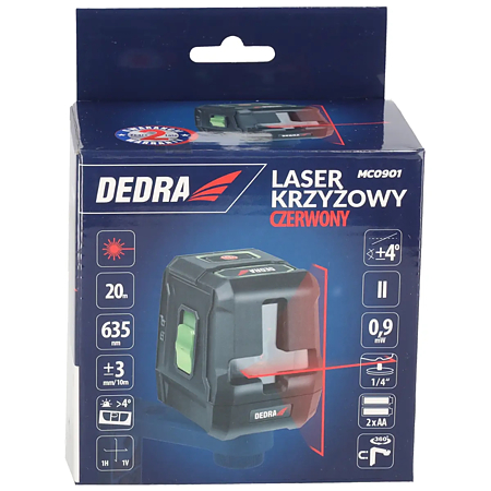 Nivela laser rosu cu linii in cruce Dedra MC0901, actiune 20 m