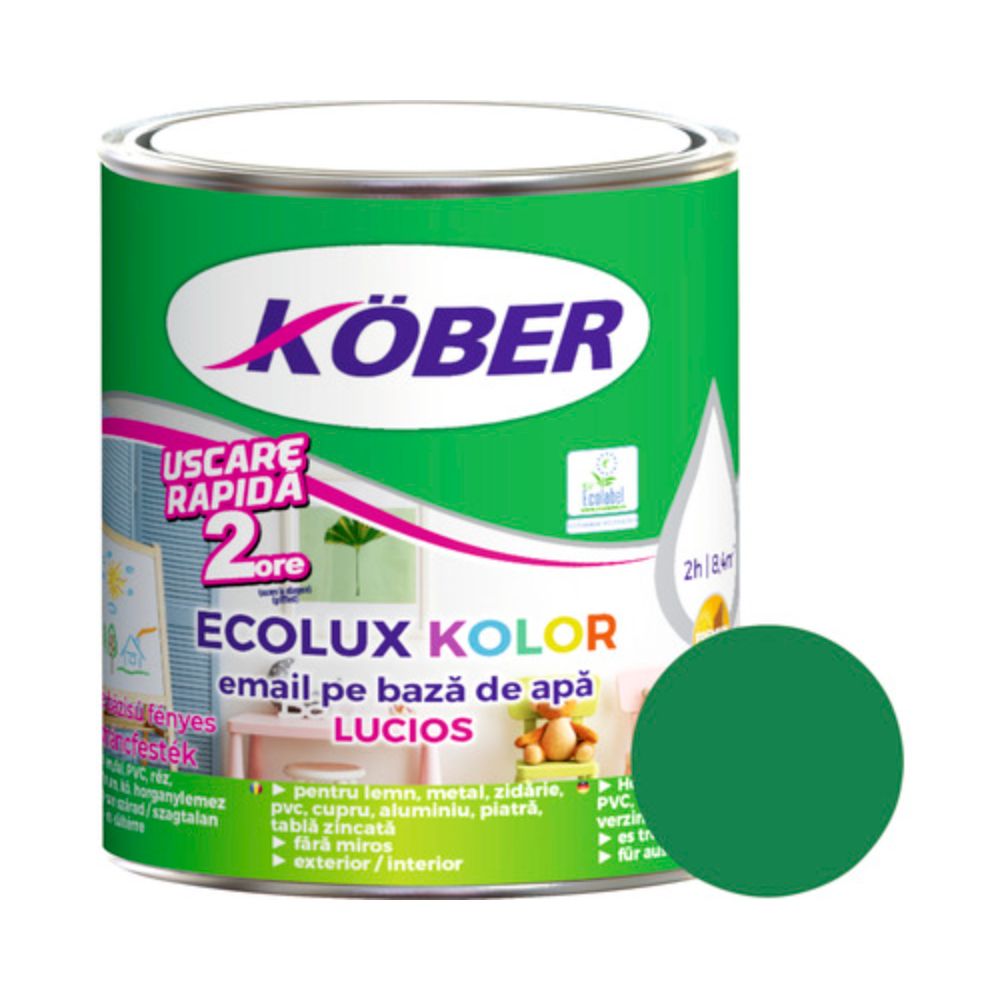 Email Kober Ecolux, pentru lemn/metal, interior/exterior, pe baza de apa, turcoaz, 0.6 l 0.6