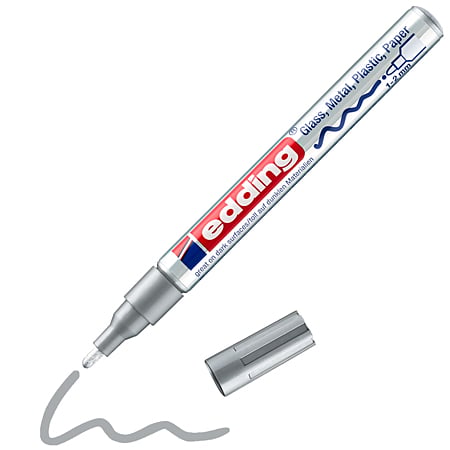 Marker permanent Edding 751, cu vopsea, corp metalic, varf rotund, 1-2 mm, argintiu
