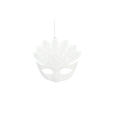 Decoratiune de Craciun masca gliterata, plastic, 13 cm, alb