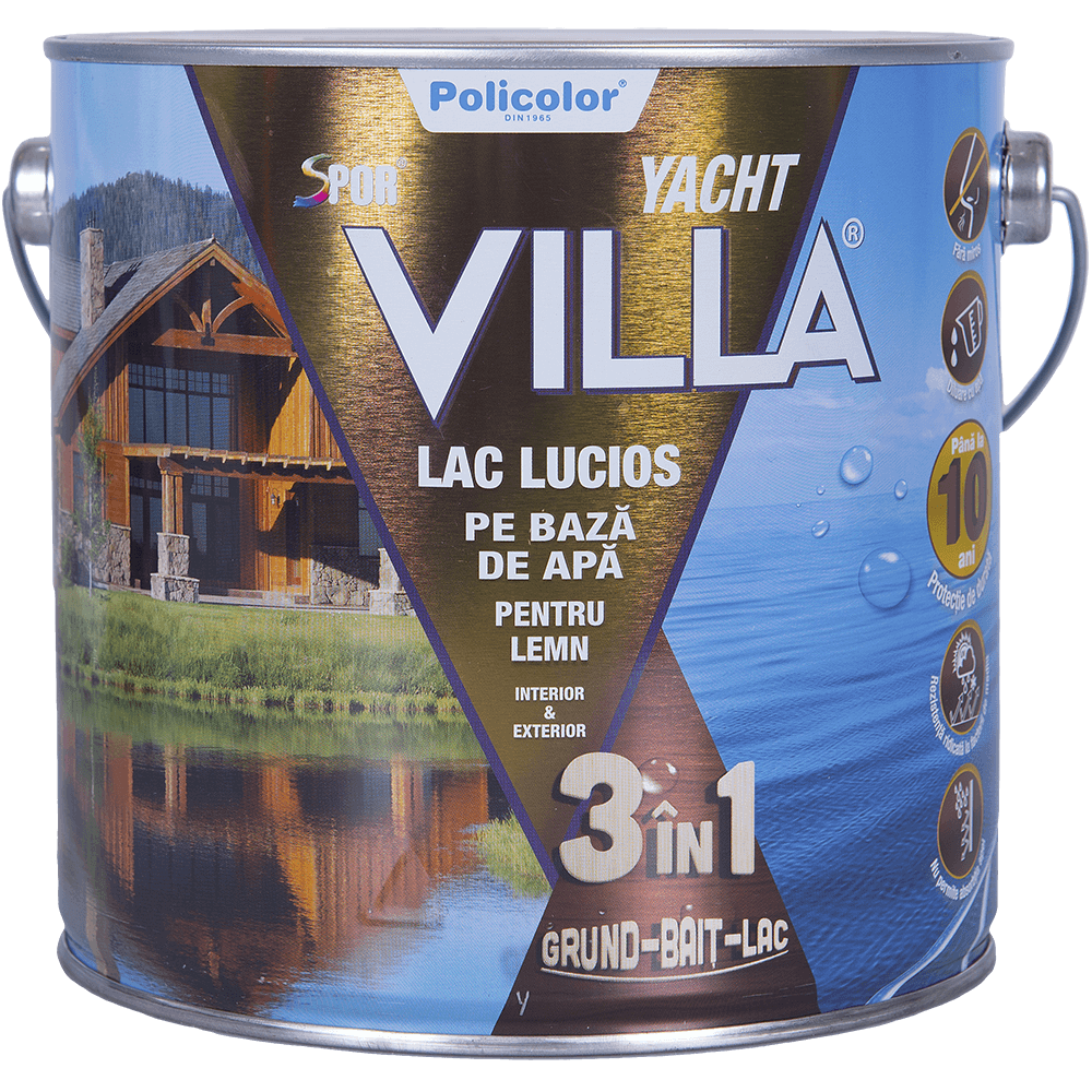 Lac pentru lemn Spor Villa Yacht, lucios, 3 in 1, incolor, 2,5 L (25