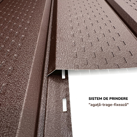Lambriu metalic perforat Saturn, maro, RAL 8017, mat structurat, grosime 0.45 mm, 3 x 0.26 m