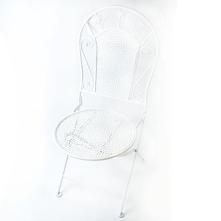 Scaun metalic terasa, dantelat, sezut rotund, alb, diametru 42 cm, 94 cm