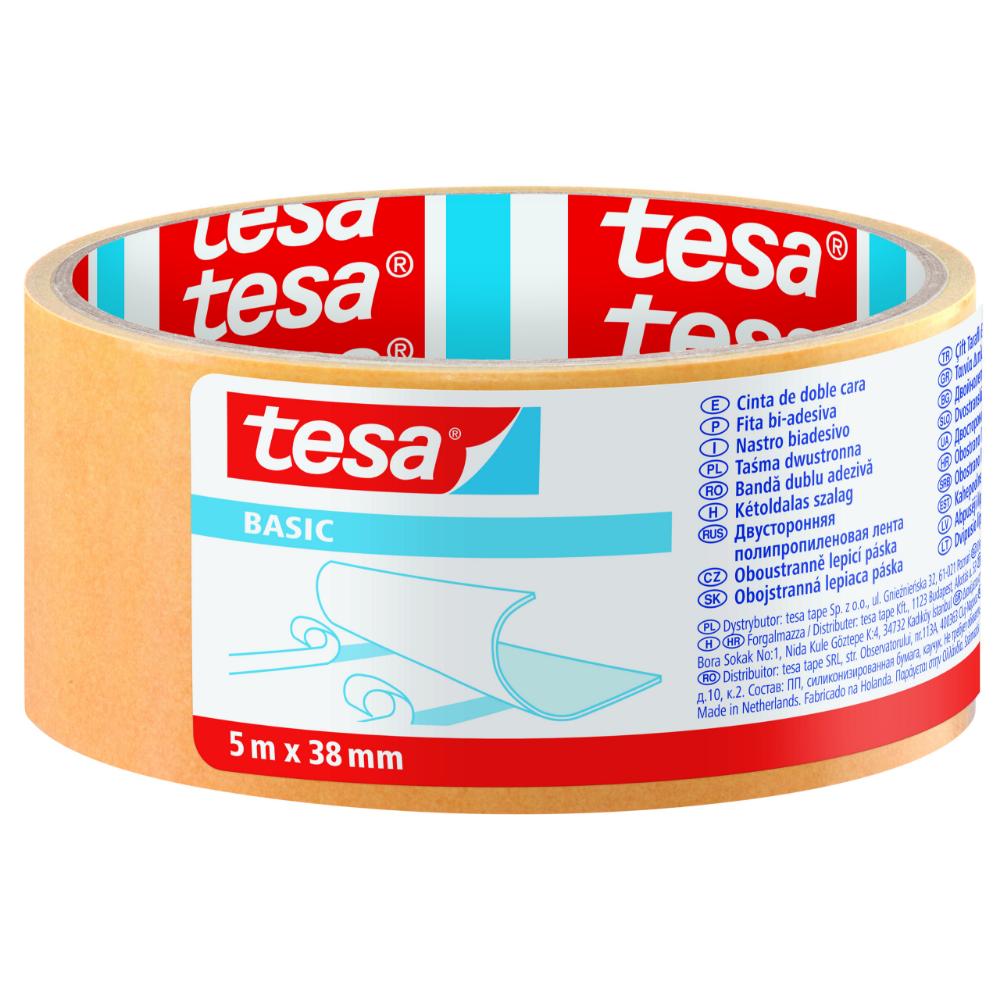 Banda dublu adeziva Tesa Basic 58584, transparenta, 38 mm, 5 m