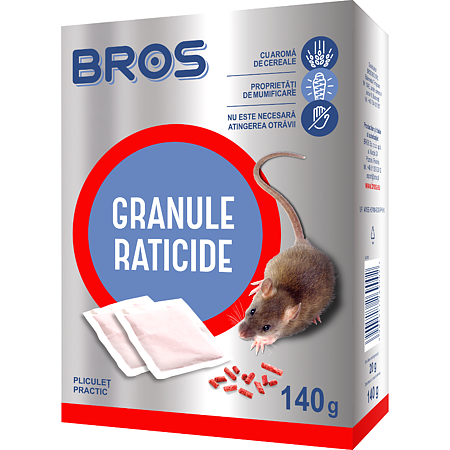Granule raticide Bros, aroma de cereale, 7 plicuri, 140 g