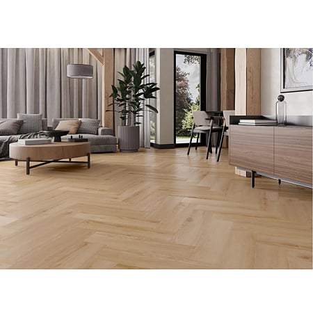 Pardoseala SPC 4,5 mm Afirmax Legnar Herringbone stejar Tucson, impermeabila, nuanta medie, clasa de trafic 33, sistem imbinare clic 5Gi, montaj herringbone placi A si B, 592 x 148 mm