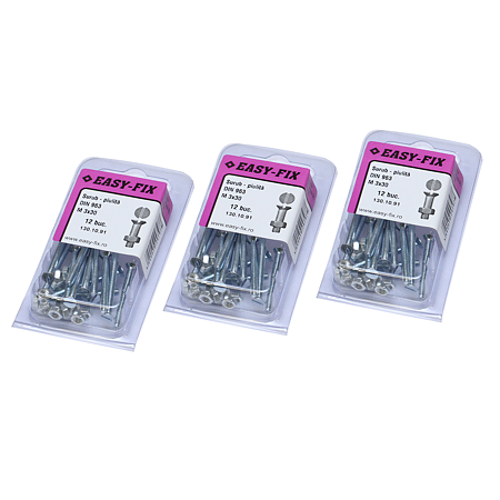 Surub cu piulita, otel zincat, M3 x 30 mm, 12 BUC