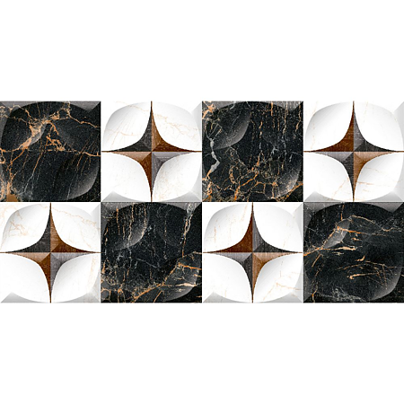 Faianta bucatarie rectificata glazurata 1145 HL1, alb-negru, lucios, aspect de marmura, 60 x 30 cm