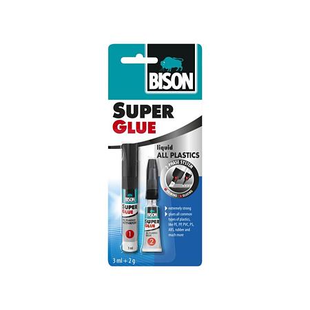 Adeziv instant Bison Super Glue All Plastics, 2 faze, multicolor, 3 ml+2 g