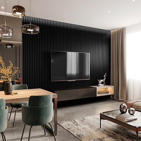 Panou decorativ Linea Slim, 3 lamele, MDF, negru, interior, 265 x 15 cm