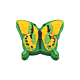 Buton AM048, model fluture, silicon, galben / verde, 42 x 47 x 21 mm