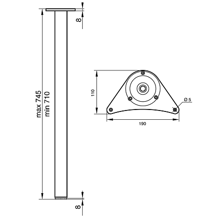 Set picioare de masa Teko, otel, cromat, cilindric, 4 bucati, diametru 60 mm, H 710 mm Set picioare de masa Teko, otel, cromat, cilindric, 4 bucati, diametru 60 mm, H 710 mm