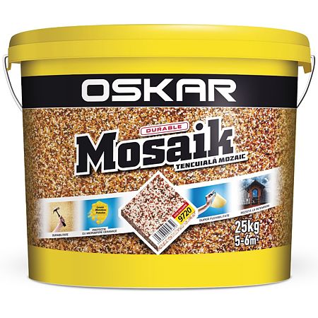 Tencuiala decorativa mozaicata Oskar Mosaik, granulatie 1.2-1.8 mm, interior/exterior, piatra colorata 9720, 25 kg