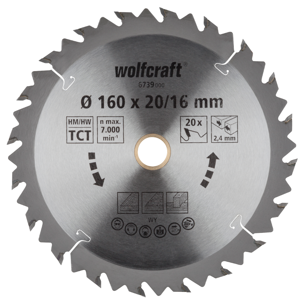Panza pentru fierastrau circular Wolfcraft, 20 dinti,160 mm circular