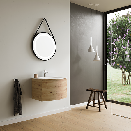 Baza cu lavoar Savini Due Sole, MDF, stejar, 60 cm