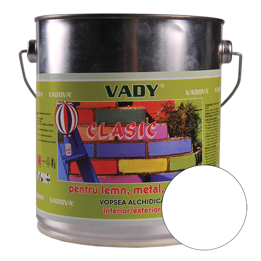 Vopsea alchidica Vady clasic, pentru lemn/metal/zidarie, interior/exterior, alb, 3 kg alb