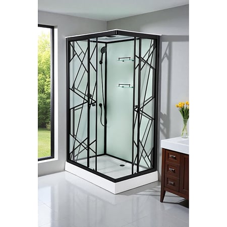 Cabina de dus Sanotechnik Deco Black 2, dreptunghiulare, sticla 5 mm, Easy-Clean, profile aluminiu negre mate, cu hidromasaj, 120 x 80 x 215 cm