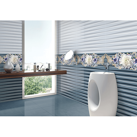 Faianta baie rectificata glazurata Baleno Aqua DK, albastru, lucios, model, 75 x 25 cm