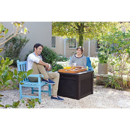 Lada depozitare mutifunctionala Keter Cube Rattan, 208L, plastic, 72,2 x 71 x 59 cm, maro