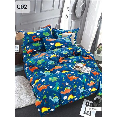 Lenjerie de pat, 2 persoane, Poly G02, microfibra 100%, 4 piese, multicolor, model dinozaur 