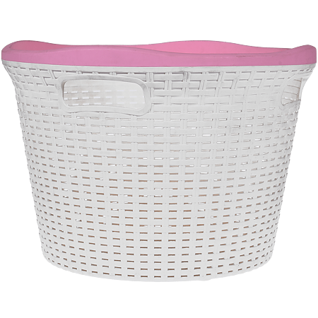 Cos rufe Inaplast Mara rattan, plastic, alb + roz, 45 x 45 x 30.5 cm