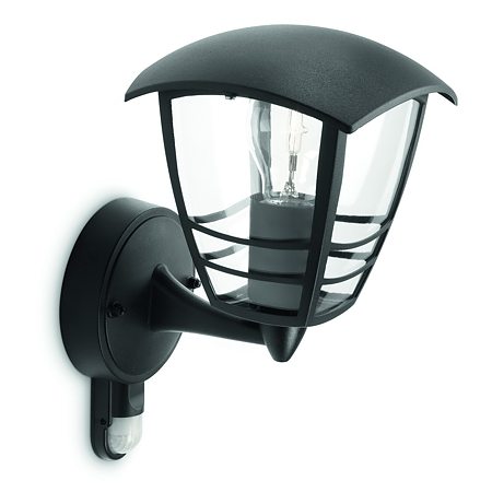 Aplica Philips Creek Wall Lantern, cu senzor, neagra, 1 x 60W, 230 V