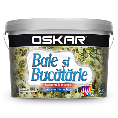 Vopsea lavabila antimucegai Oskar, interior, baie si bucatarie, alb, 2.5 l