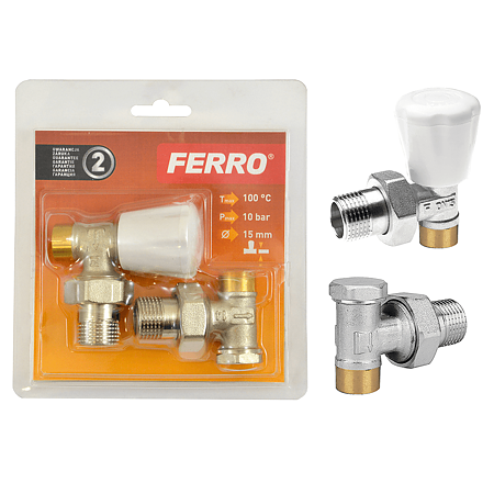 Set robineti tur/retur coltar Ferro ZGL02, 1/2 inch, 15 mm, 10 bar