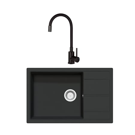 Chiuveta de bucatarie SanDonna Iness, granit compozit, negru cu baterie flexibila Sandonna Lola, negru, 78 x 50 cm