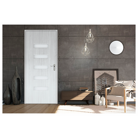 Usa interior celulara cu geam Pamate M104, reversibila, MDF, alb, toc reglabil, 200 x 80 x 3.5 cm
