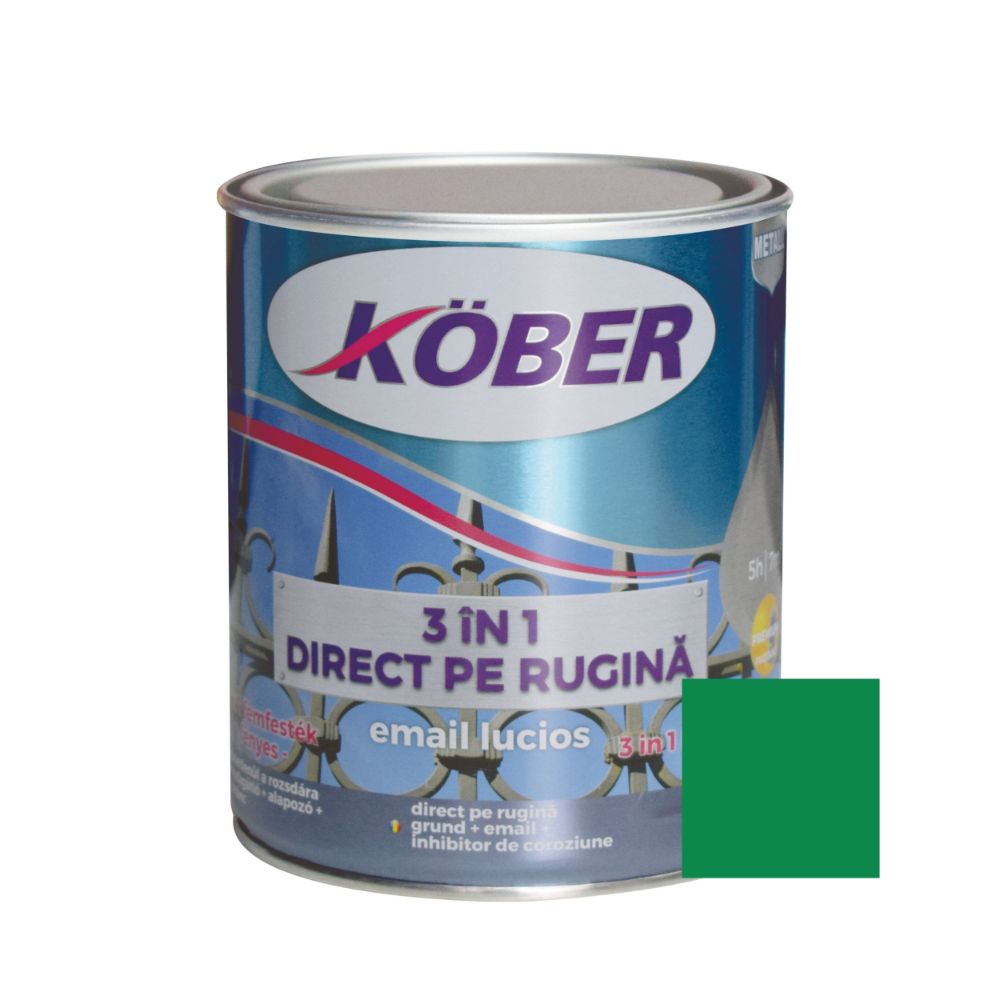 Vopsea alchidica/email pentru metal Kober 3 in 1, interior / exterior, verde, 0,75 L