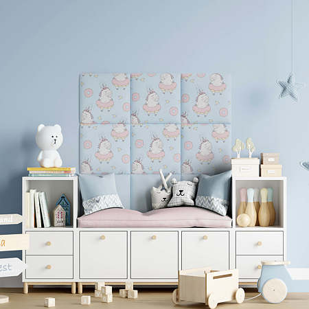 Panou decorativ tapitat, Kids Unicorn, patrat, 300 x 300 x 37 mm