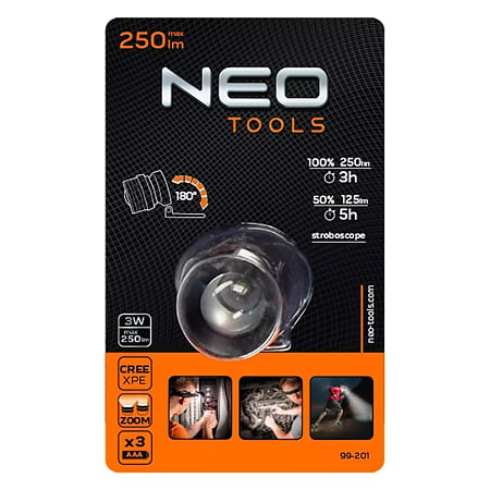 Lanterna frontala Neo LED Cree XPE, 3 W, 250 lm, 3 moduri iluminare