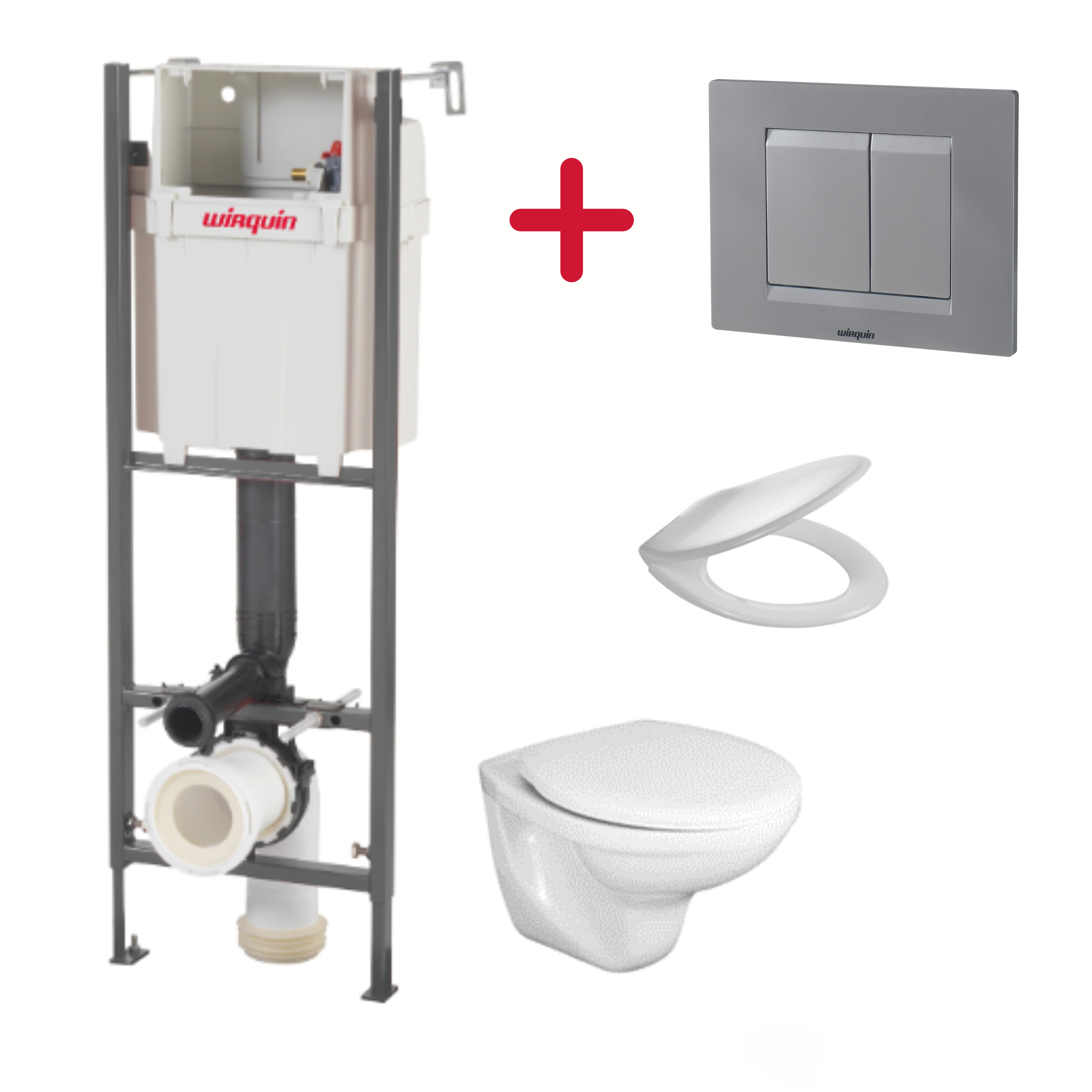 set vas wc + rezervor + mecanism + capac Set rezervor incastrat Wirquin Lineo, vas WC, capac WC, clapeta actionare, 117,7 x 36 cm