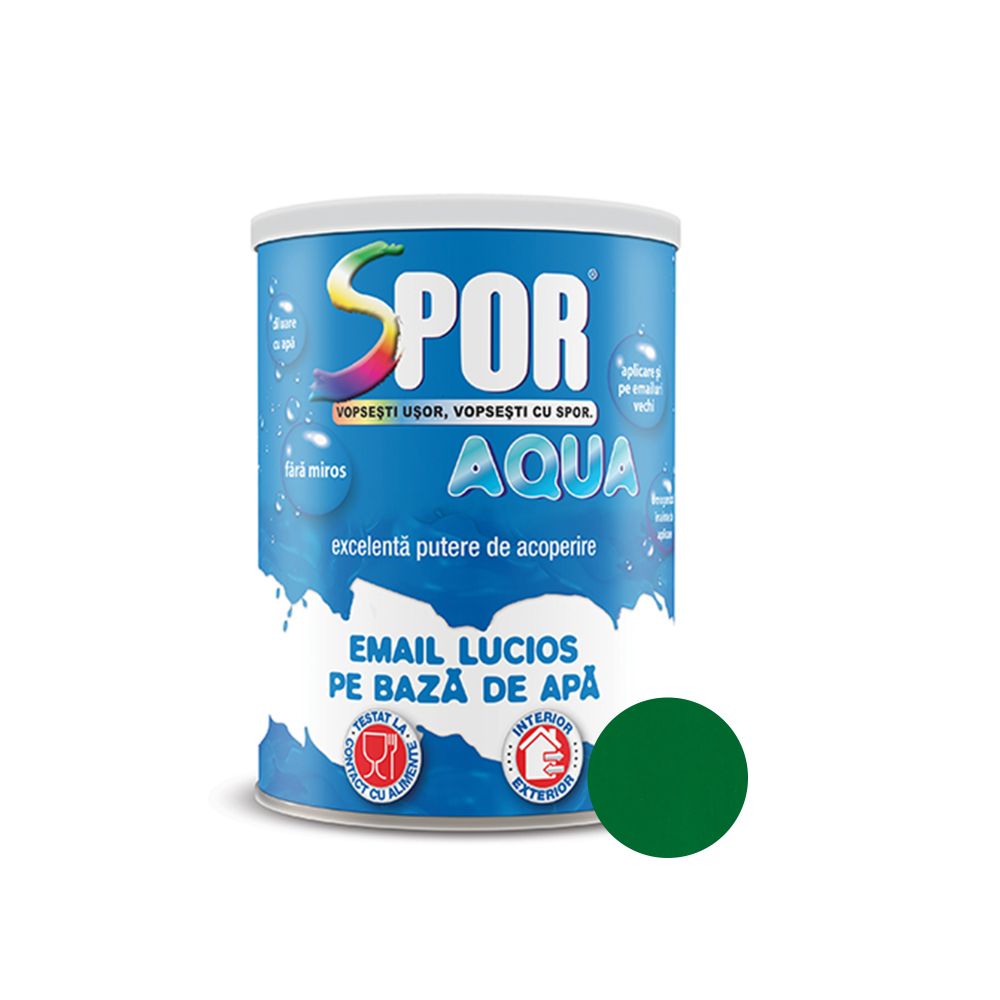 Email lucios Spor Aqua, pentru lemn/metal, interior/exterior, pe baza de apa, verde, 0.7 l