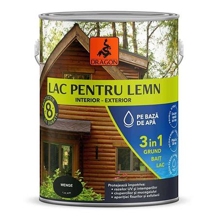 Lac pentru lemn 3in1 Dragon, wenge, pe baza de apa, interior/exterior, 2.5 l