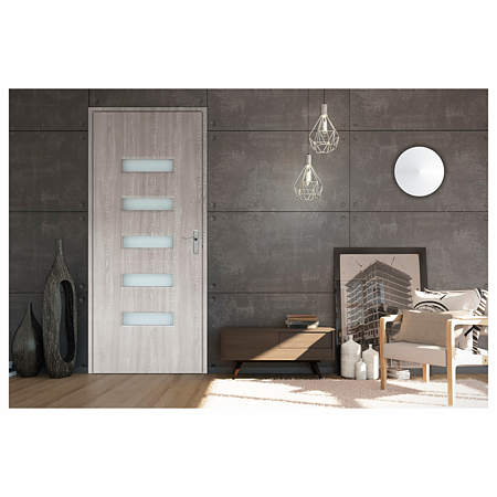 Usa interior celulara cu geam Pamate M104, reversibila, MDF, gri, toc reglabil, 200 x 80 x 3.5 cm