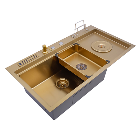 Chiuveta bucatarie Sandonna Handmade HD9250, inox, auriu, 1 cuva stanga, 92 x 50 cm
