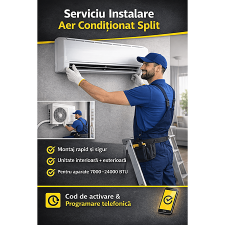 Serviciu instalare aer conditionat split – montaj standard, fara kit aparat, 7000–16000 BTU