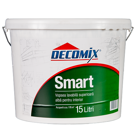 Vopsea lavabila acrilica Decomix Smart, alba, de interior, 15 L