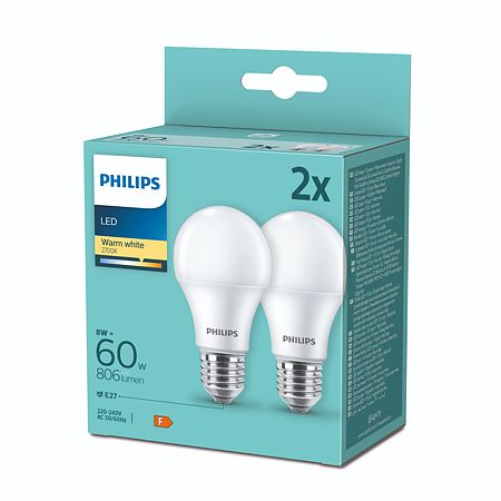 Bec LED Philips, standard, E27, 806 lm, lumina calda 3000 K